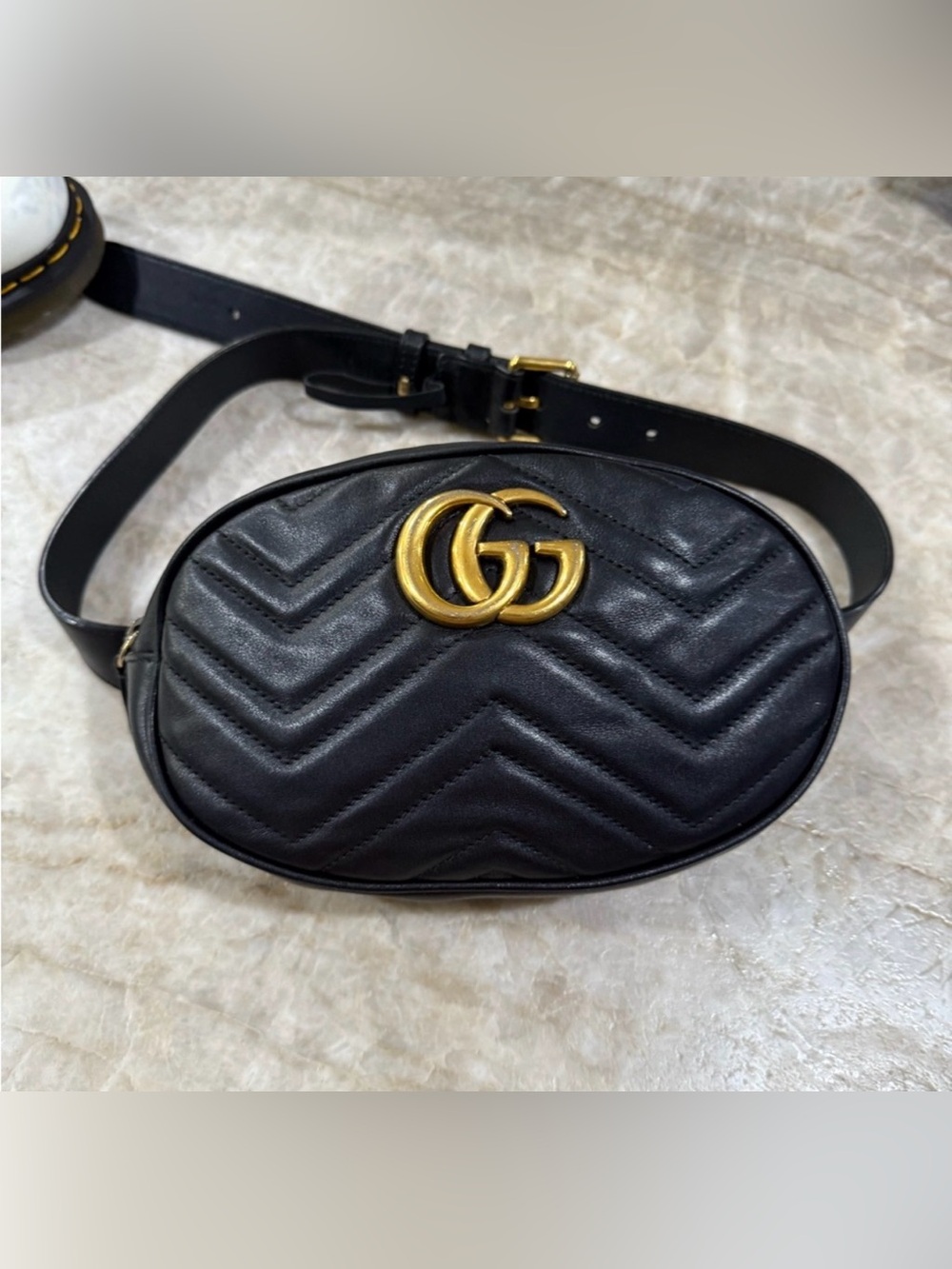 Gucci GG Marmont Matelassé black leather belt bag